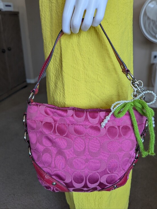 Coach Handbags - Coach Pink Signature Jacquard Shoulder Bag with Pearl Charm